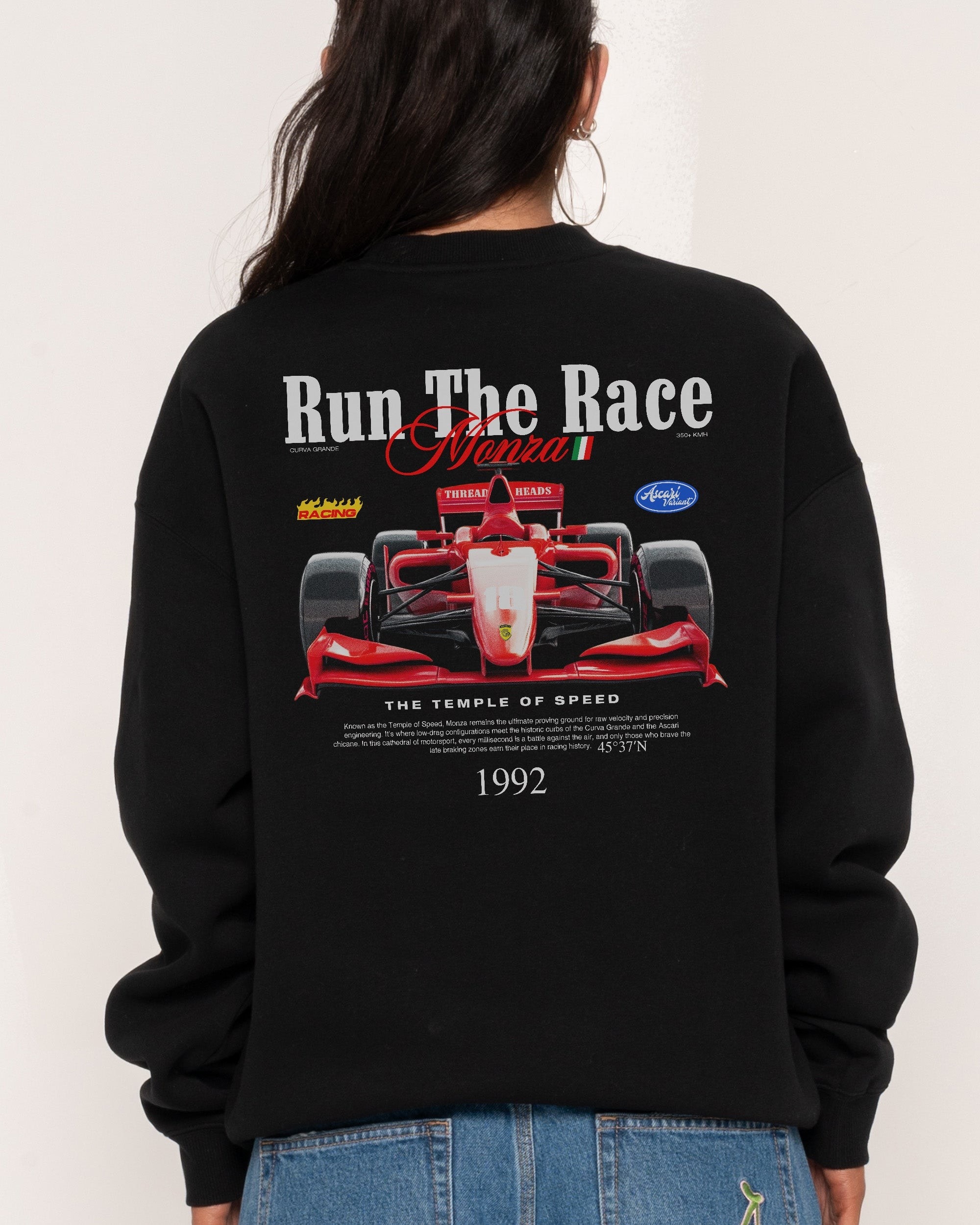 Run the Race Sweatshirt - Premium Unisex Graphic Sweatshirt by Threadheads