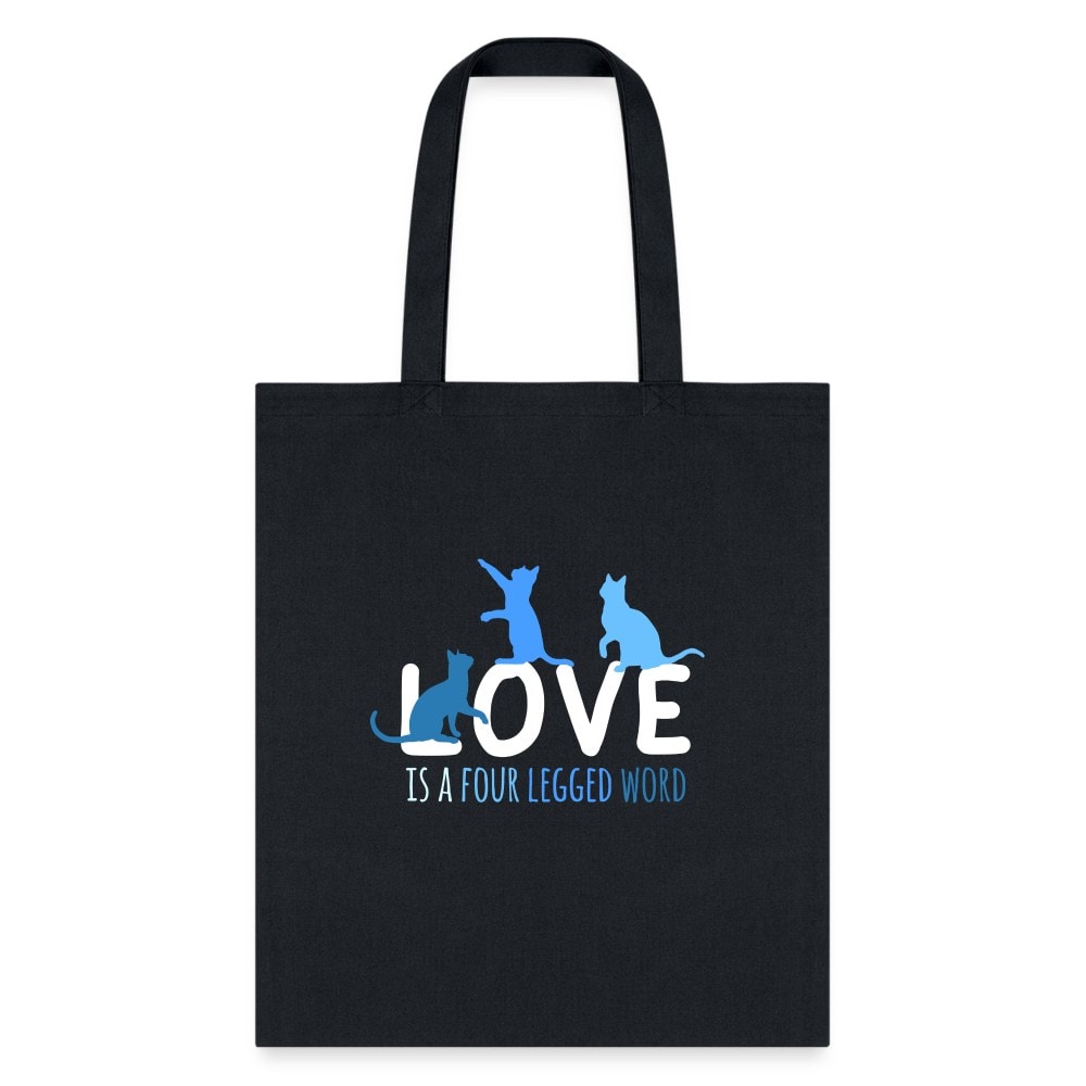 Love is a Four Legged Word Cats Tote Bag - Cute Cat Lover Canvas Tote