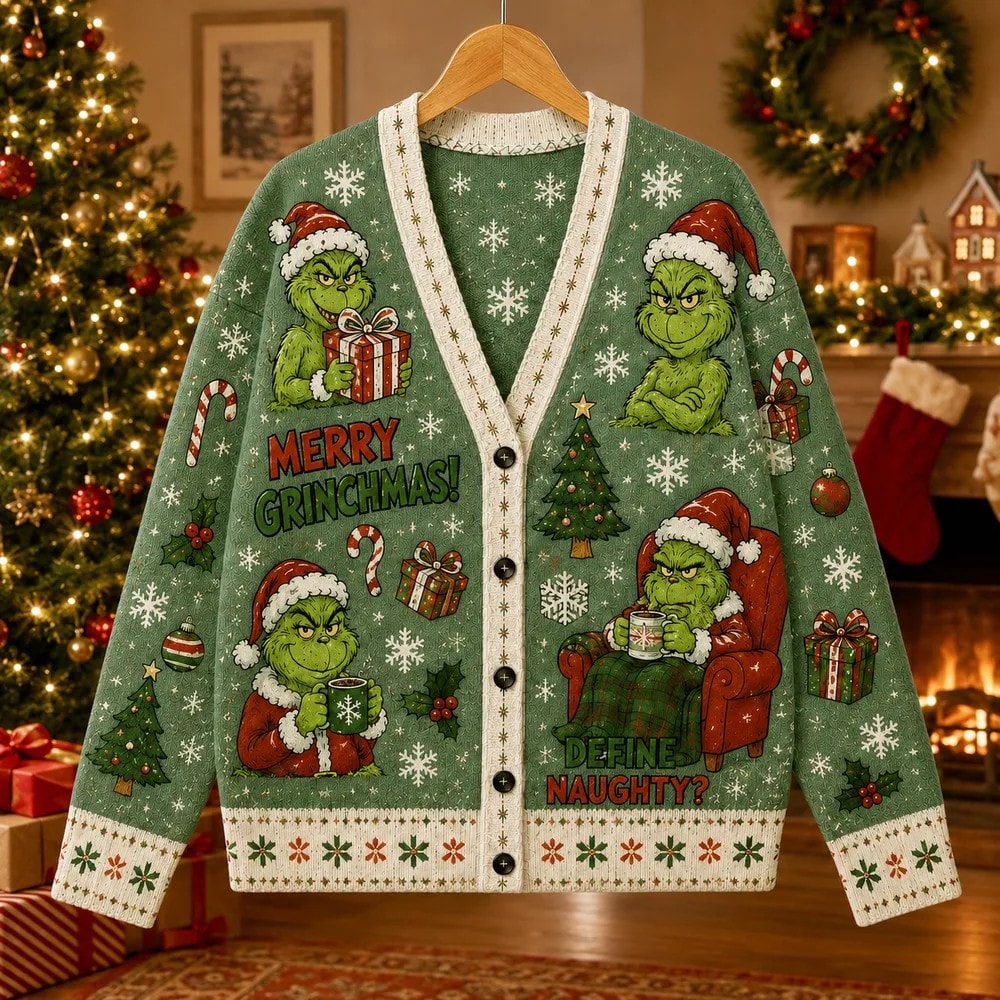 Cindy Lou Who Holiday Cardigan, Max and Grinch Whoville Christmas Knit Sweater