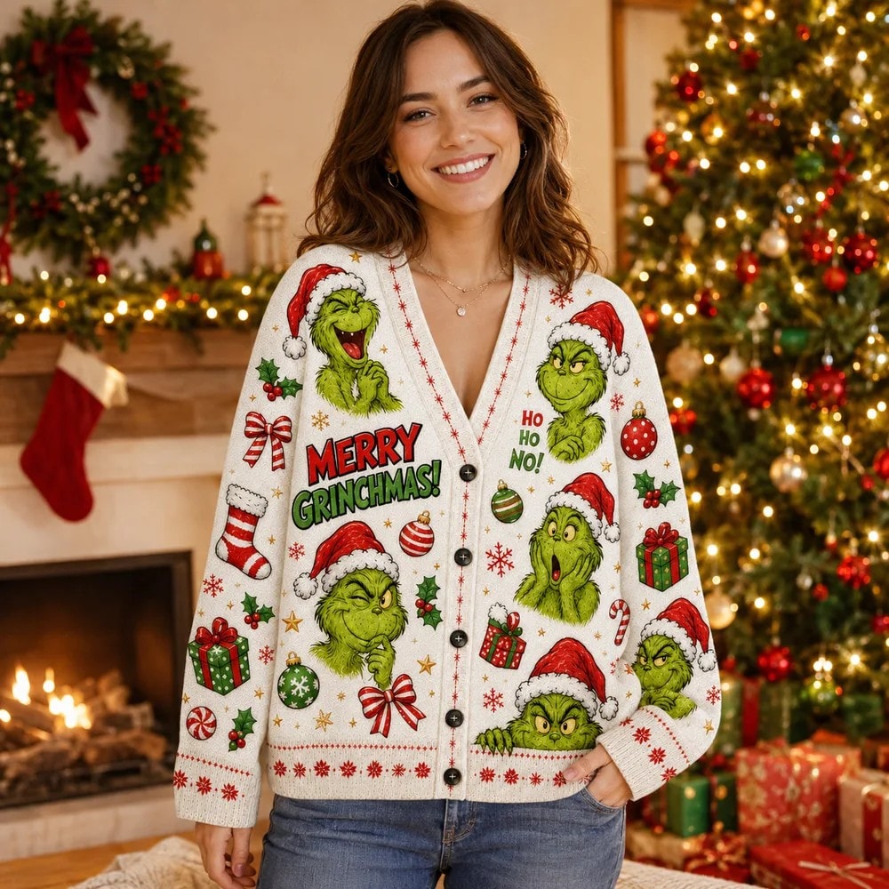 You're a Mean One Knit Cardigan, Grinchmas Holiday Sweater with Classic Christmas Style