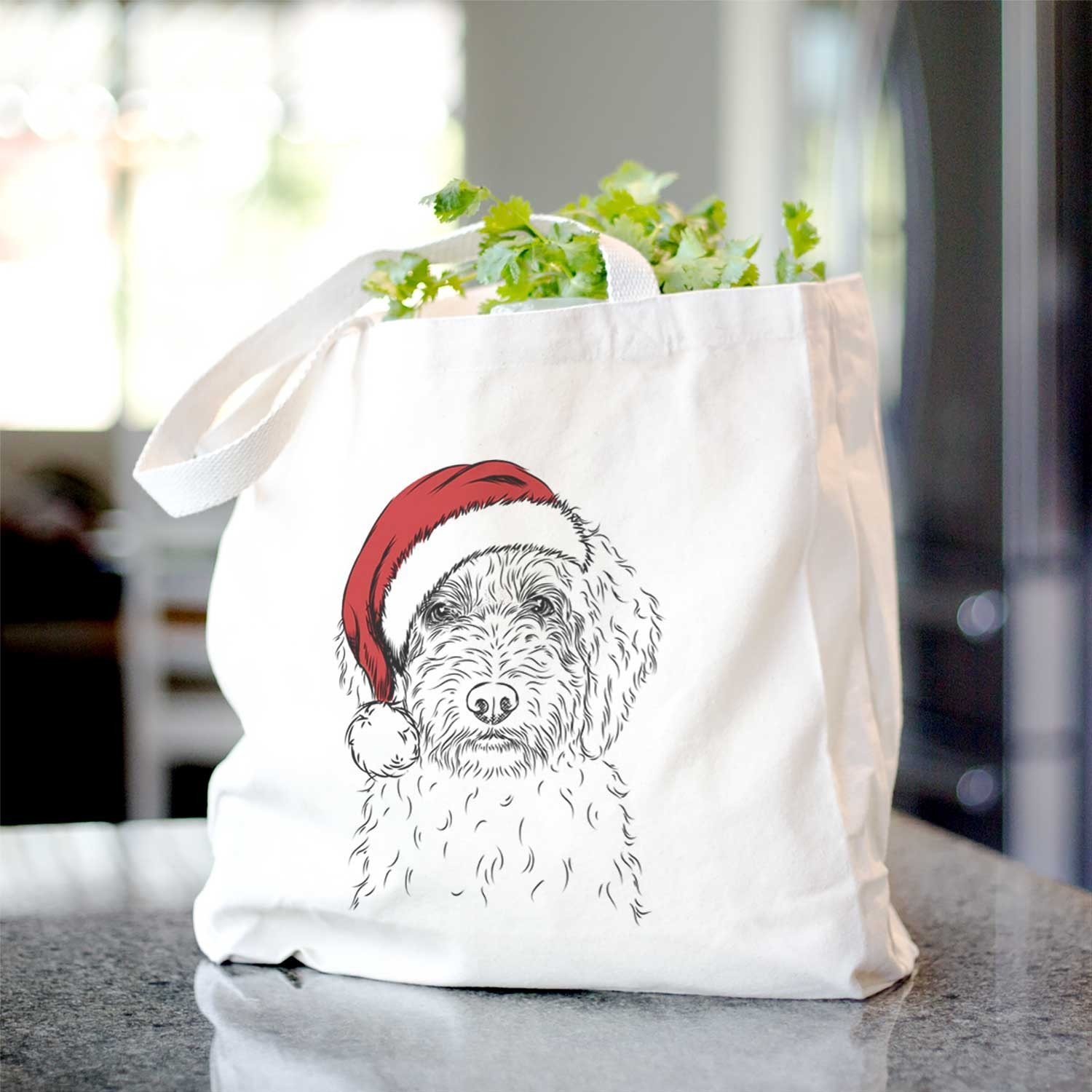 Labradoodle Print Cotton Tote Bag Beige - Eco-Friendly Reusable Shopping Bag