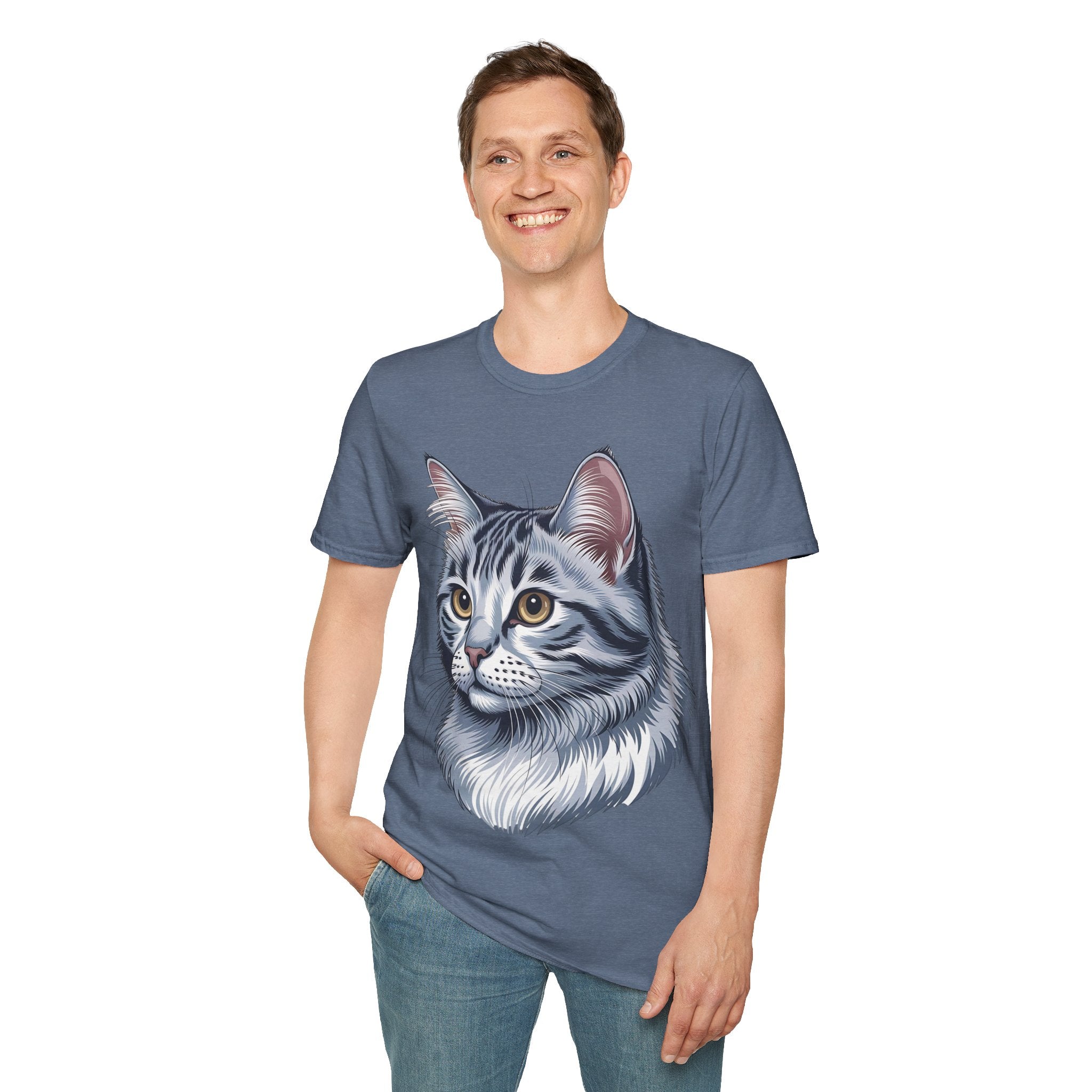 Watercolor Cat Portrait Printed Cotton Unisex T-Shirt