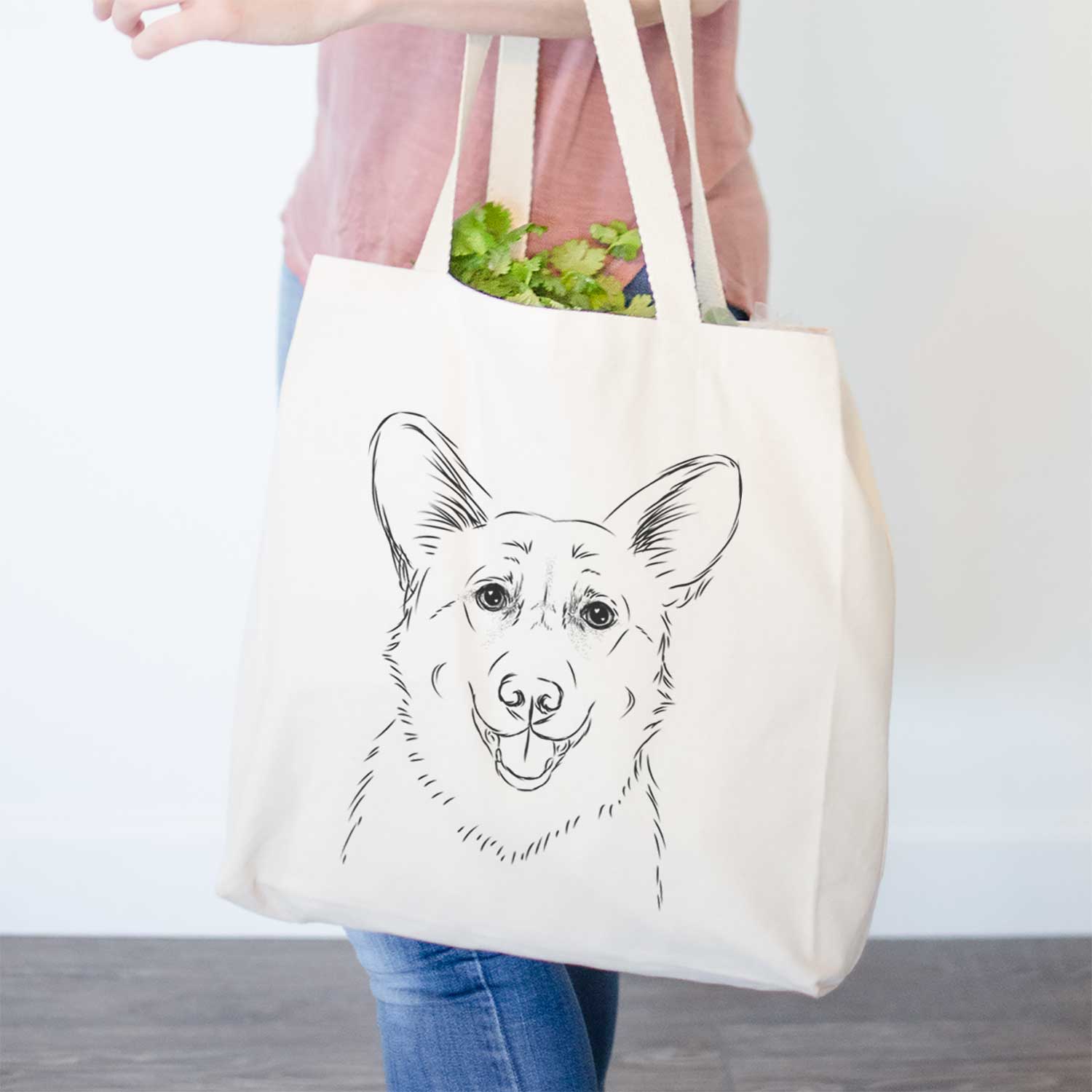 Corgi Print Cotton Canvas Tote Bag