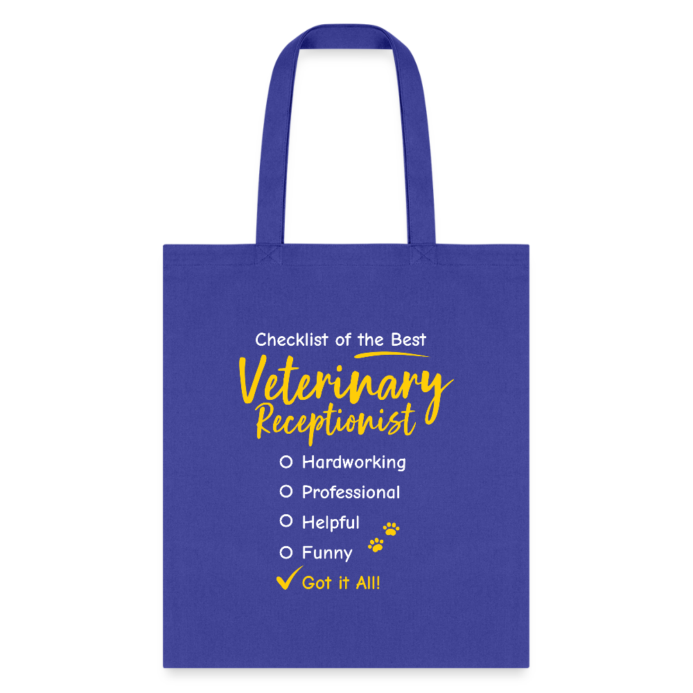 Veterinary Receptionist Checklist Cotton Tote Bag - Durable Everyday Carry Bag