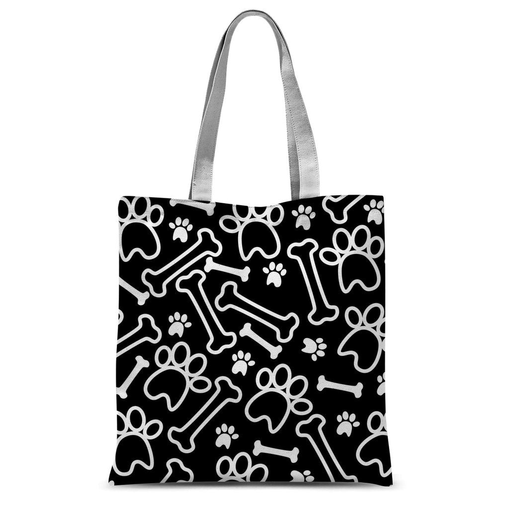 White Paws and Bones on Black Pattern Classic Sublimation Tote Bag